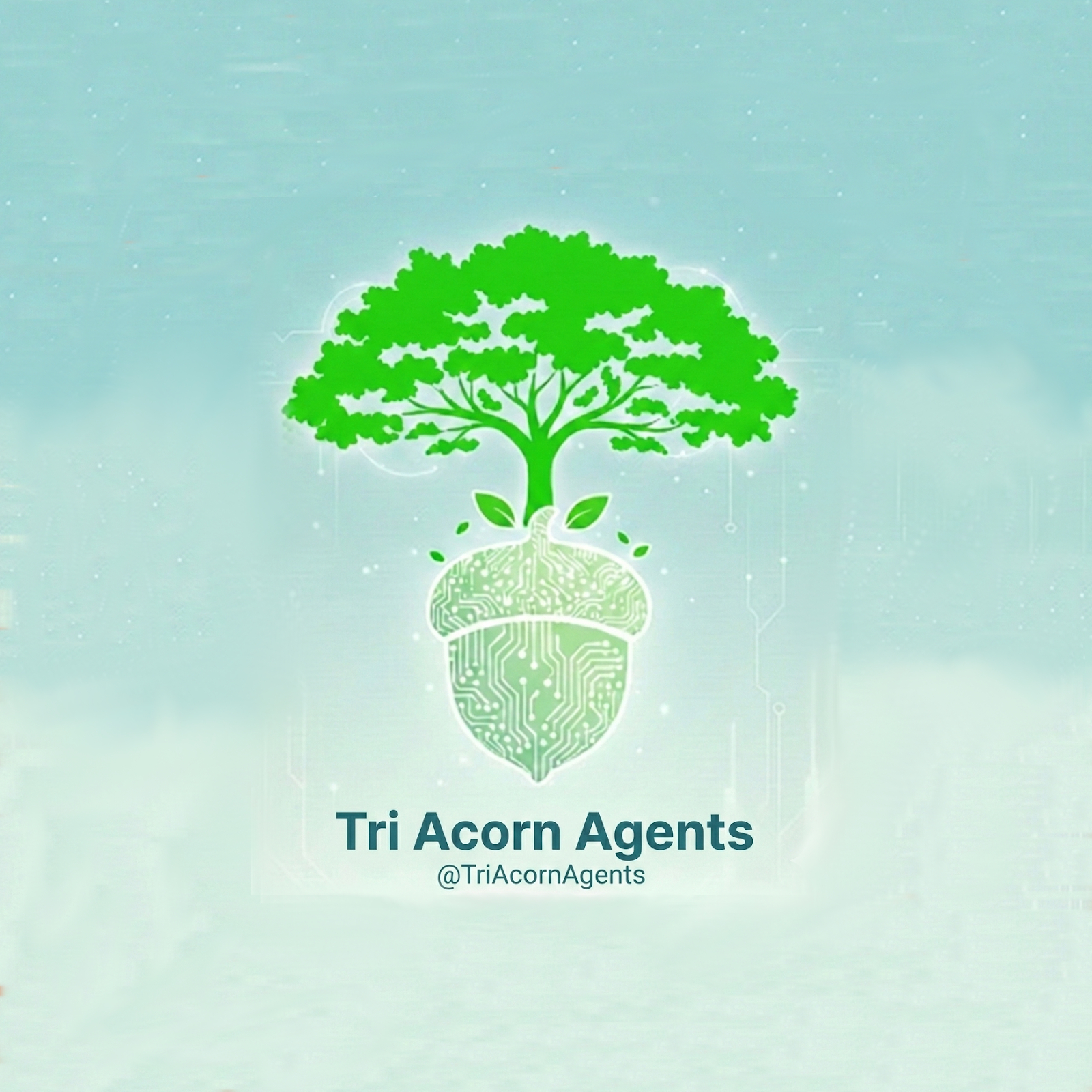 Tri Acorn Agents logo: a circuit-board acorn growing into a vivid-green oak tree